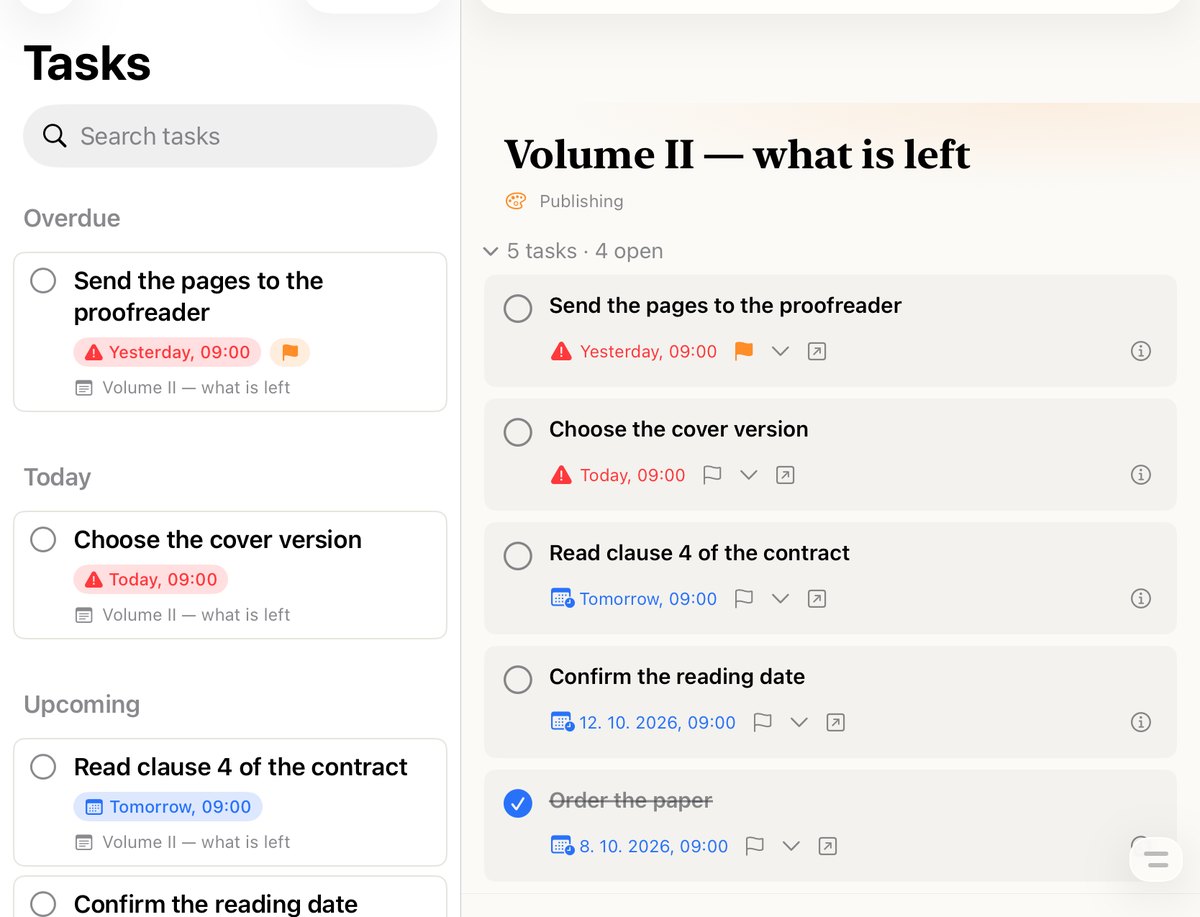 Tasks inside notes — NotaBene